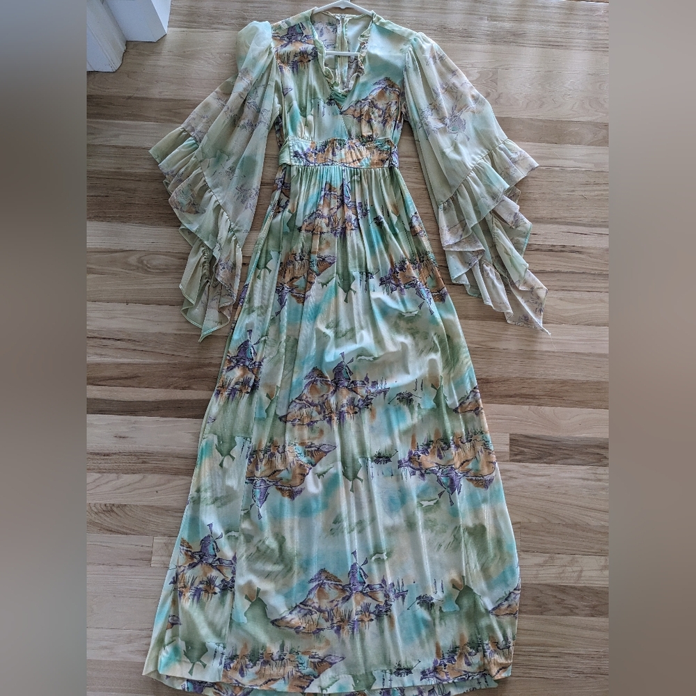 1970s angel sleeves gown